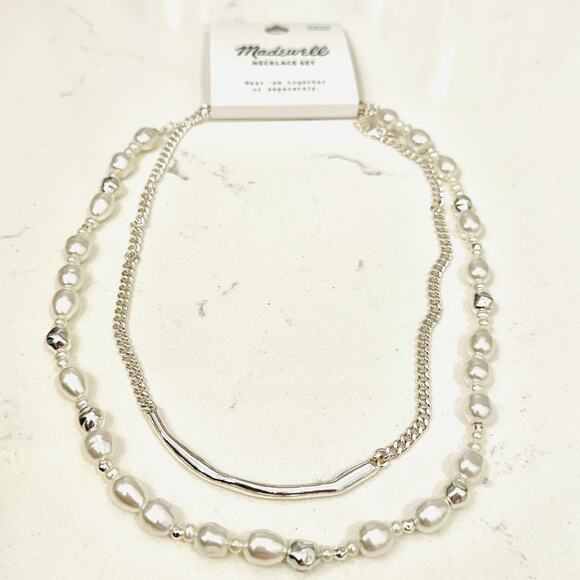 NEW MADEWELL Set of 2 Necklaces – Freshwater Pearl Chain & Silver Bar Necklace - Picture 10 of 12